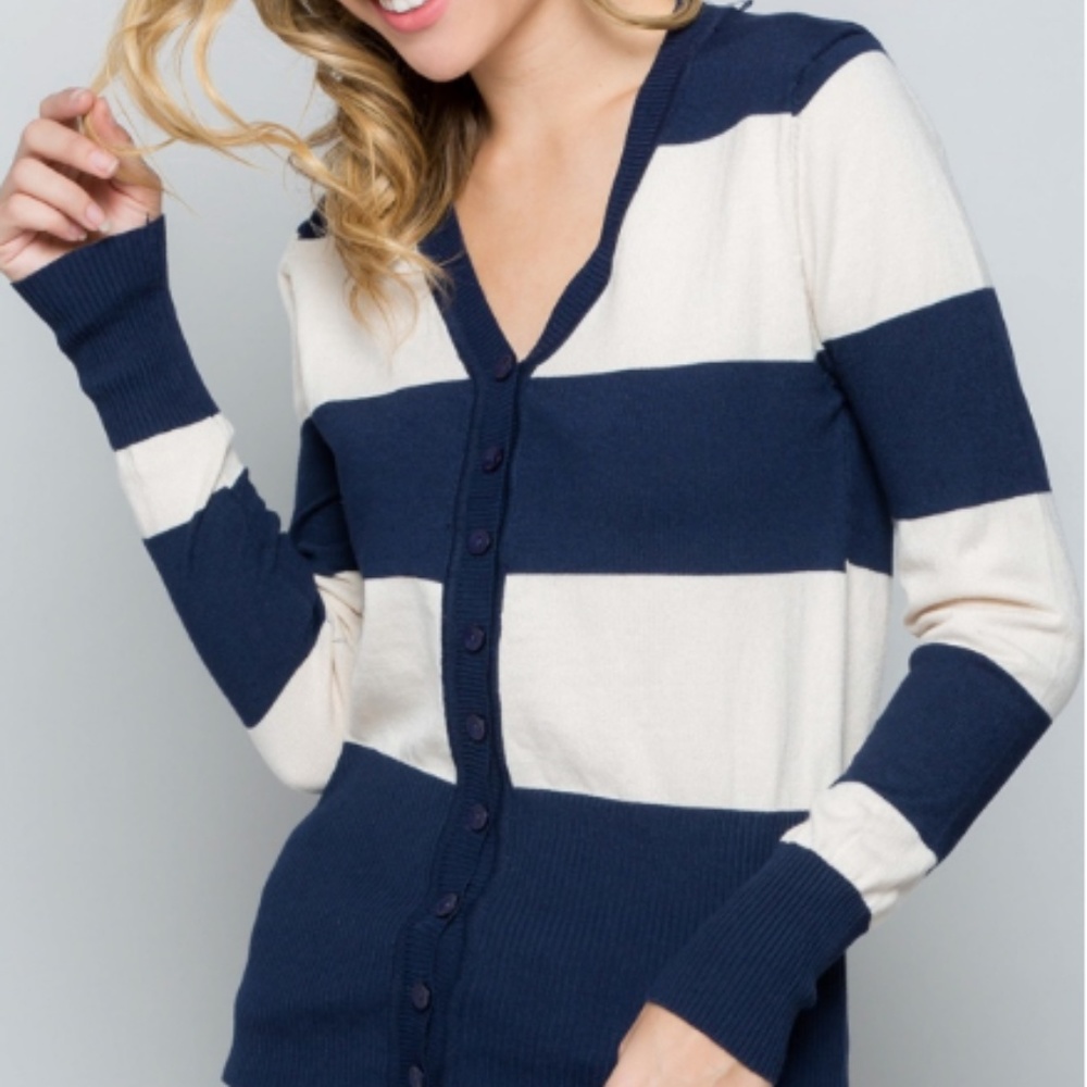 Navy and White Stripped button up Cardigan